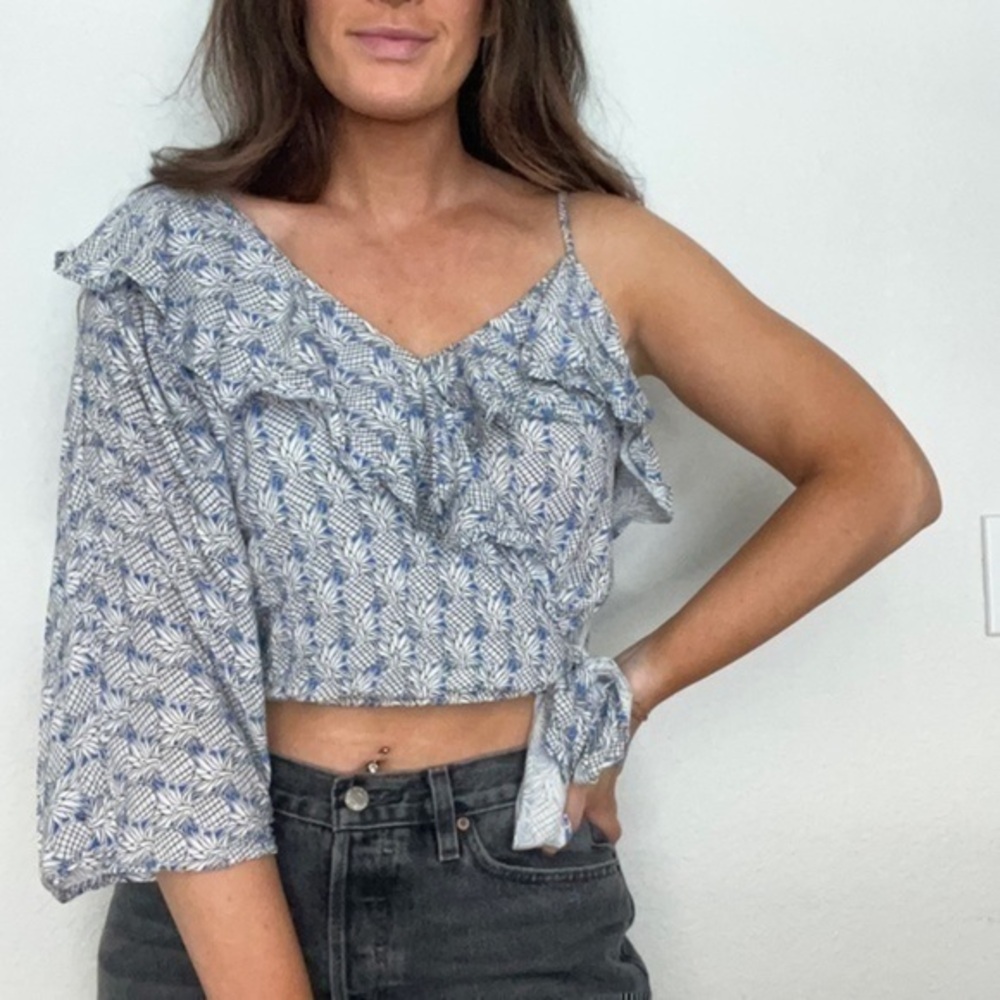 Maeve Anthropologie Blue Pineapple Top